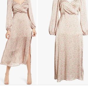 All in Favor Pink Vine Floral Midi Dress with Slit M NWT